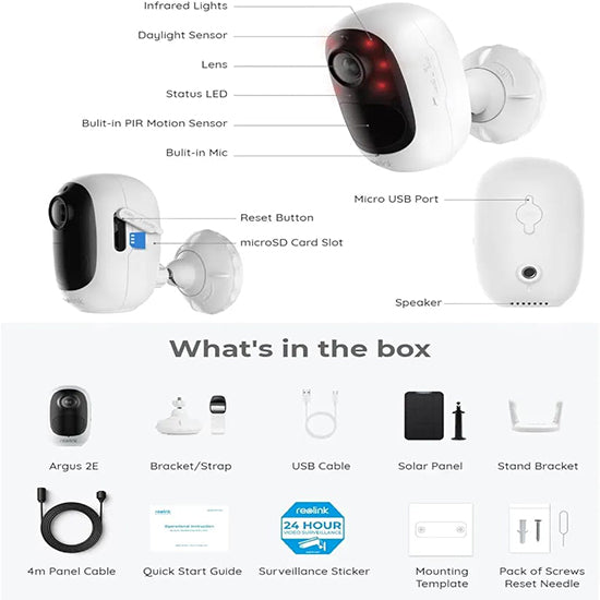 Reolink argus 2e  box pack with complete accessories  2k 3mp camera with IR night vision 2-way talk waterproof motion detection