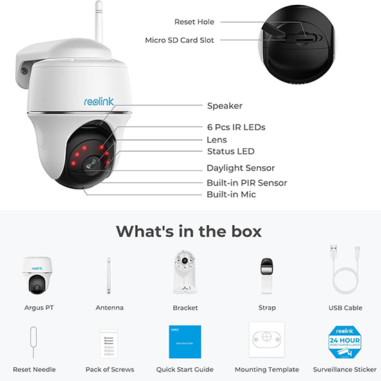 Reolink argus pt with solar panel 1080p with 2 way audio box pack with complete accessories