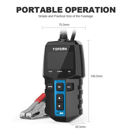 TOPDON BT100 12V Car Battery Tester Digital Automotive Diagnostic Battery Tester Analyzer Vehicle Cranking Charging Scanner Tool (Without Box)