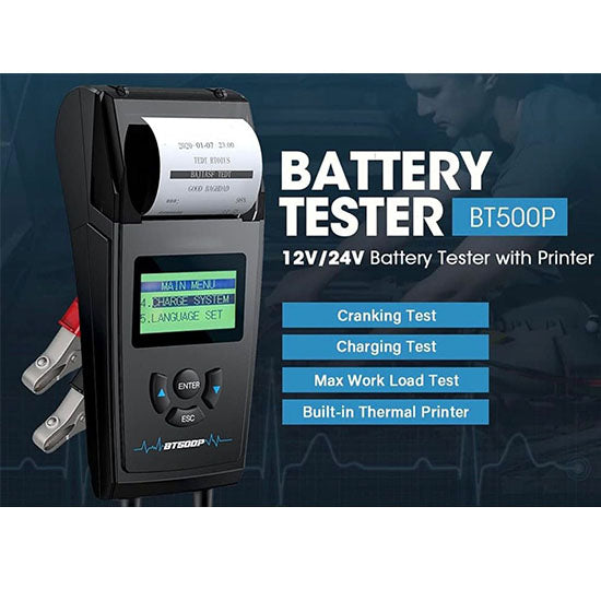 TOPDON BT500P Battery Tester With Built-In Printer For 12/24V Batteries (Without box)