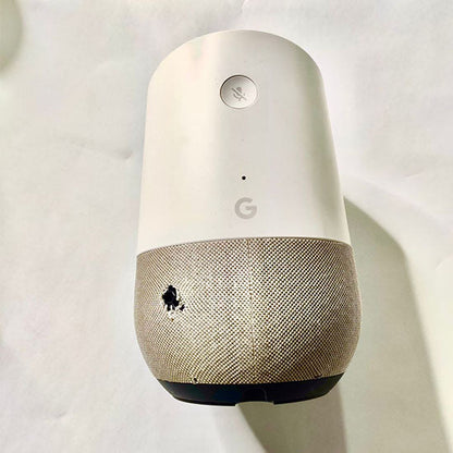 Google Home device promotional torn with original power adopter