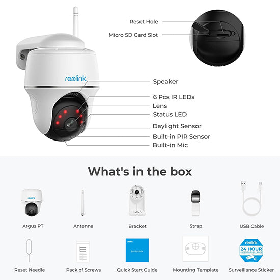 Reolink argus pt 1080p with 2 way audio box pack with complete accessories