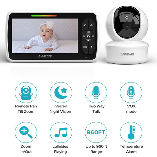 ANMEATE Baby Monitor SM-650 Large 5" Screen with 30Hrs Battery Life ( No Memory Card Support )