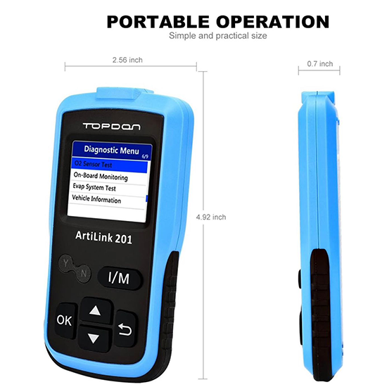 OBD2/EOBD Scanner, Topdon ArtiLink 201 Auto Code Scanner Check Engine Code Reader with O2 Sensor Test