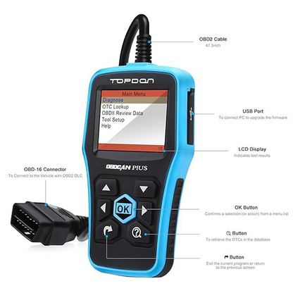 Topdon OBD2 Scanner Car Engine Fault Code Reader Diagnostic Scan Tool Read and Clear Error Codes for OBDII Standard Vehicle (Plus) (Without box)