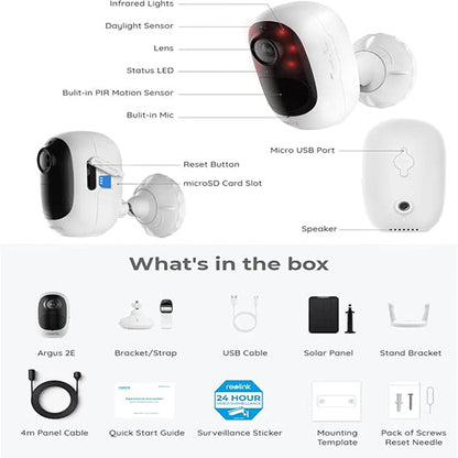 Reolink argus 2e with solar panel box pack with complete accessories  2k 3mp camera with IR night vision 2-way talk waterproof motion detection